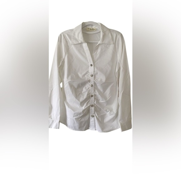 Indigo Rose white business button down top w crystal buttons blingy size large - Picture 1 of 6
